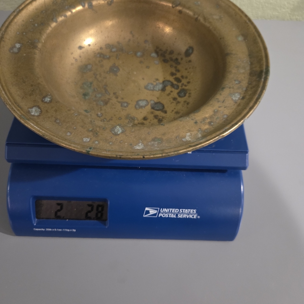 Vintage/Antique Solid Brass Shallow Bowl Patina 8.5"  Heavy Rustic Farmhouse - Picture 9 of 9